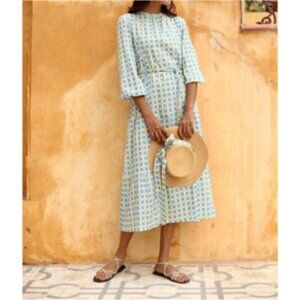 Monsoon & Beyond By Vera Handpainted Lexi Midi Dress Fontainhas Blue XS